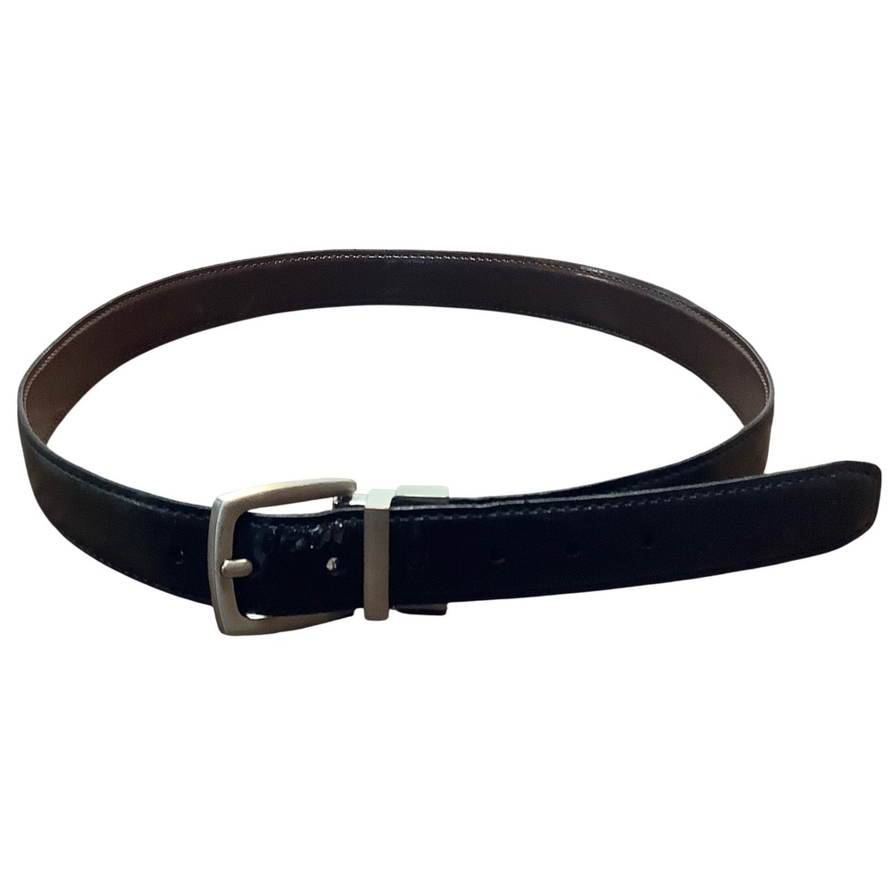 Dockers Boy Reversible Belt Black Brown Silver Buckle Size 30-32 12DO0103‎